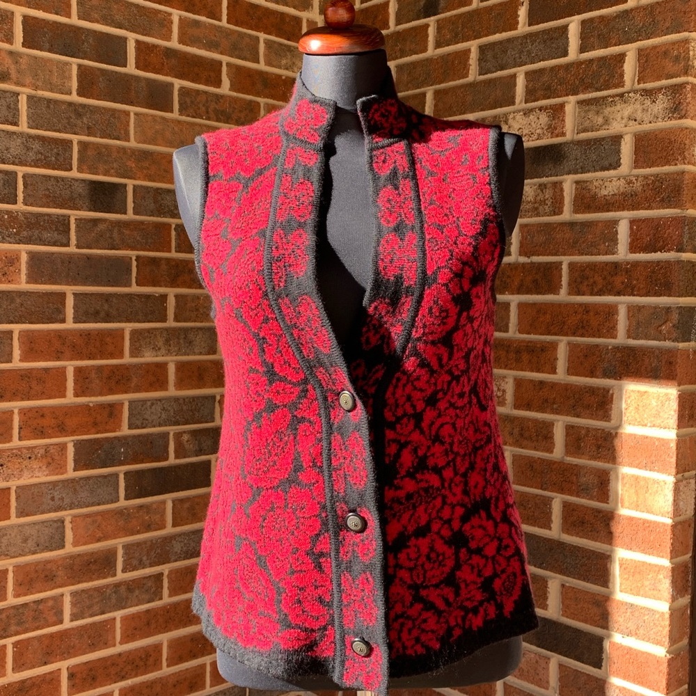 Cold water Creek Red / Black Button Up Wool Vest